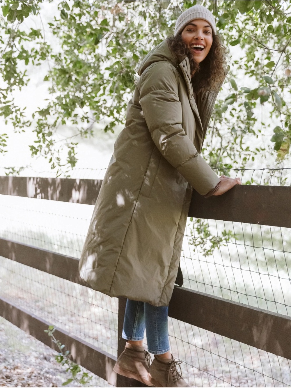 Jenni Kayne Womens Long Puffer Coat - Olive Green SZ S